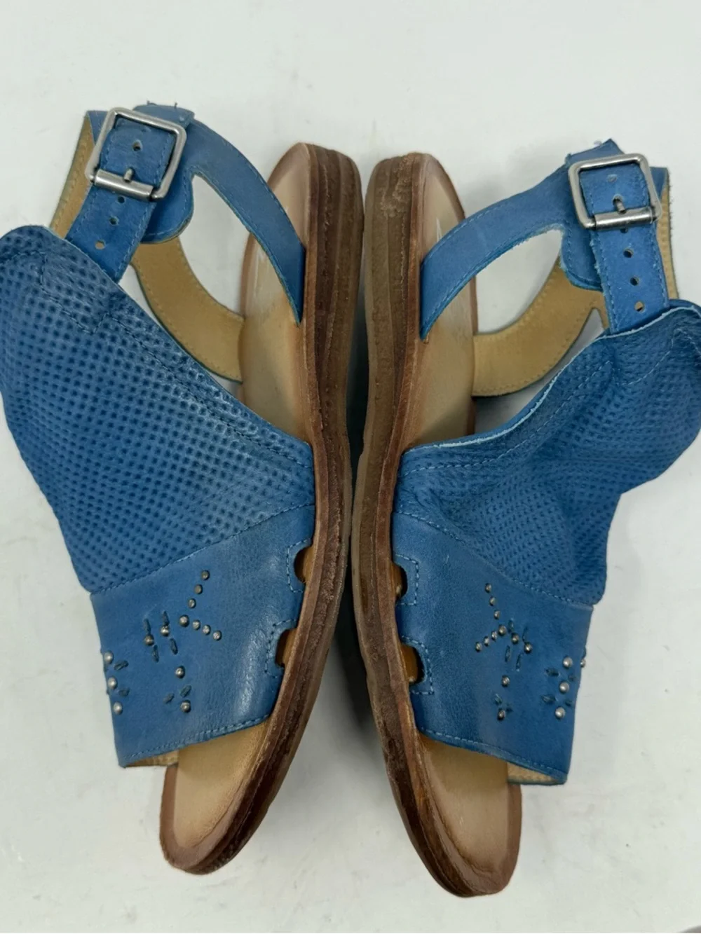 Miz Mooz Leather Ankle-Strap Sandals Fifi Denim Flats Beach Vacay Women’s US 7.5 - Picture 5 of 9